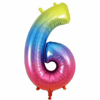 Rainbow Number 6 Balloon - 34"